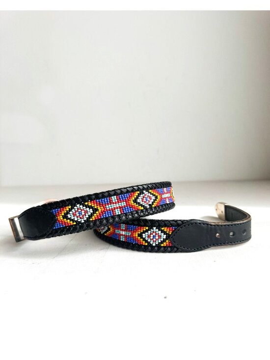 Vintage 90s Leather Beaded Colourful belt main image 4